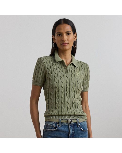 Ralph Lauren Green Polo-Pullover Mit Zopfmuster