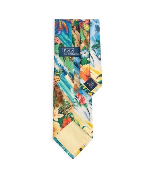 Ralph Lauren Blue Patchwork-Print Silk Tie for men