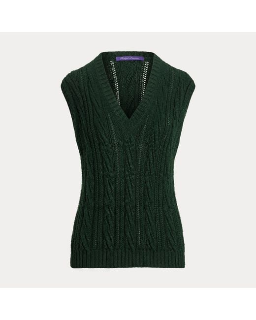 Gilet in seta e cashmere a trecce di Ralph Lauren in Green