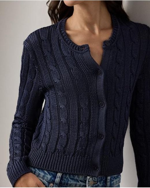 Cardigan Torsadé En Soie Cropped Fit Ralph Lauren en coloris Blue