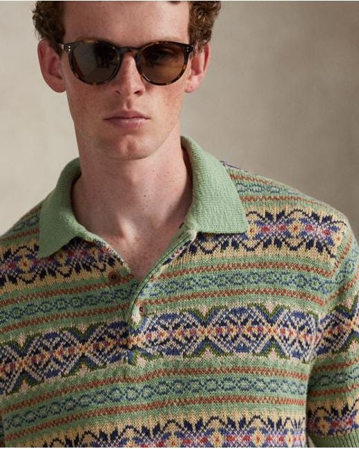 Polo Ralph Lauren Green Linen-Cotton Polo-Collar Jumper for men