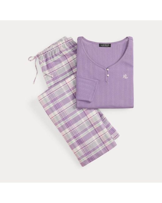 Ralph Lauren Purple Karierter Henley-Pyjama Mit Baumwolle