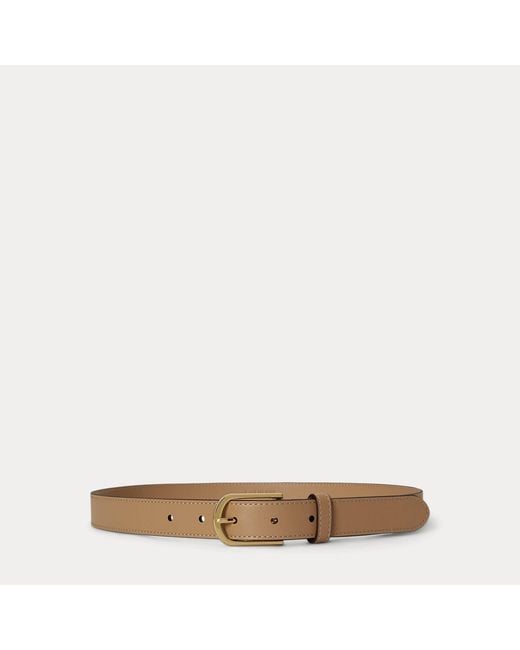 Ralph Lauren Natural Rounded-Buckle Leather Skinny Belt