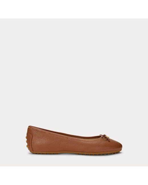 Ralph Lauren Brown Jayna Pebbled Leather Driver Flat