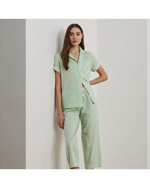 Ralph Lauren Green Kurzer Batist-Pyjama Mit Ginganmuster