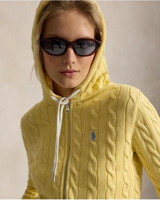 Polo Ralph Lauren Yellow Cable-Knit Cotton Full-Zip Hoodie