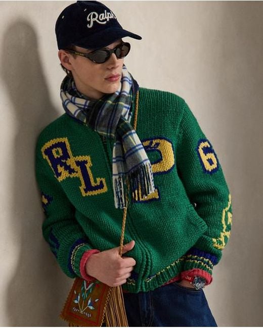 Polo Ralph Lauren Green Varsity-Inspired Wool Full-Zip Jumper for men