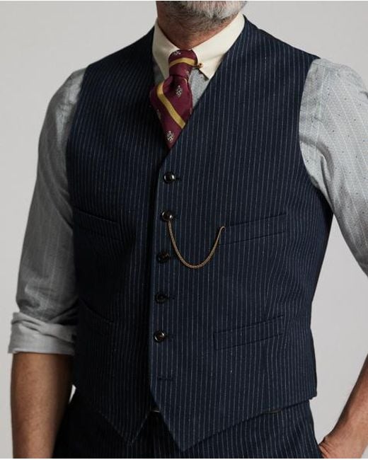 RRL Blue Striped Herringbone Waistcoat for men
