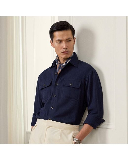 Ralph Lauren Blue Cotton-Cashmere Herringbone Shirt for men