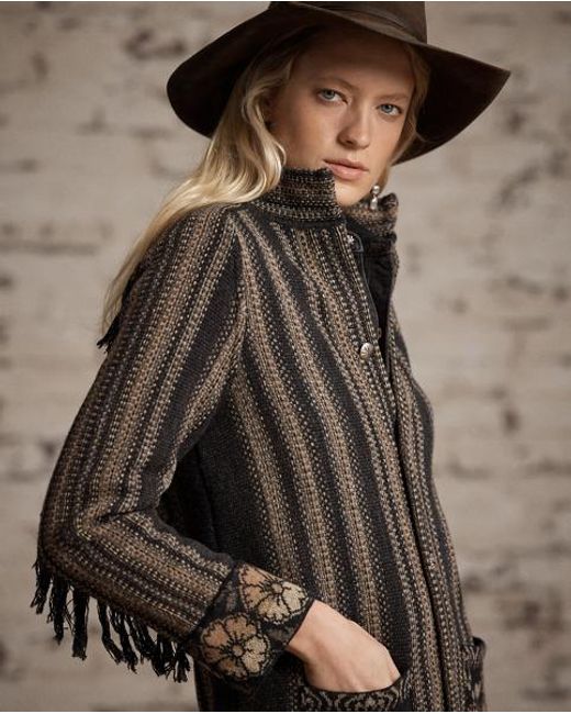 RRL Black Wool-Silk Jacquard Duster Cardigan
