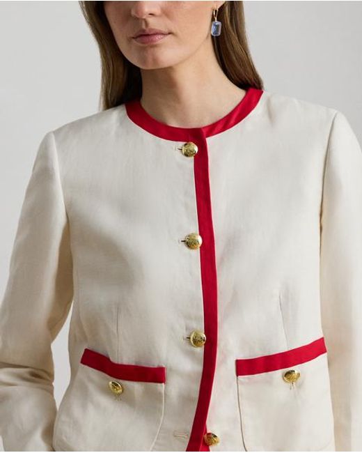 Ralph Lauren Red Two-Tone Linen-Blend Twill Blazer
