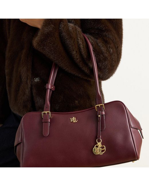 Ralph Lauren Purple Large Leather Marcy Zip Satchel