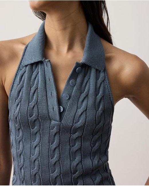 Ralph Lauren Blue Cable-Knit Halter Polo Jumper
