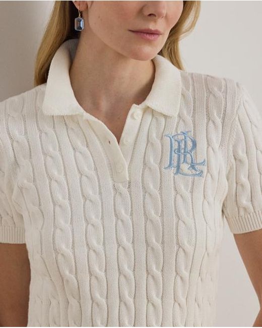 Ralph Lauren Natural Cable-Knit Cotton Polo Jumper