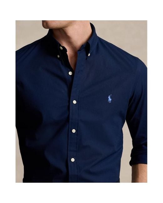 Polo Ralph Lauren Blue Slim Fit Stretch Poplin Shirt for men