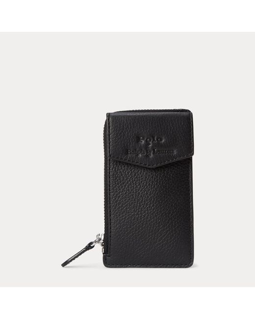 Porte-cartes zippé en cuir chagrin Polo Ralph Lauren pour homme en coloris Black