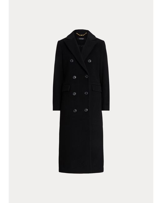 Long manteau croisé en laine mélangée Ralph Lauren en coloris Black