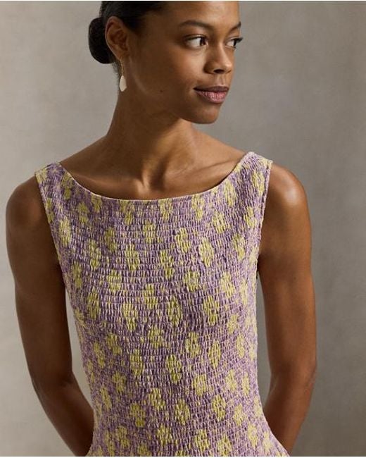 Polo Ralph Lauren Brown Floral Smocked Crinkled Dress