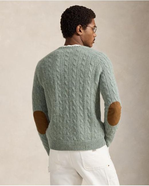 Polo Ralph Lauren Green Suede-Patch Cable-Knit Sweater for men