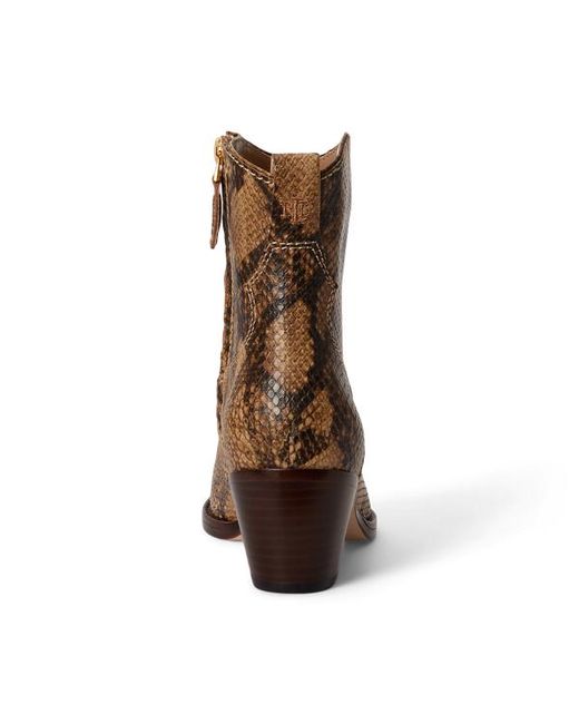 Ralph Lauren Brown Harpher Python-Embossed Leather Bootie