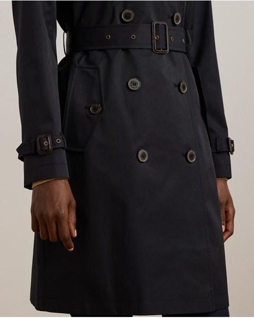 Ralph Lauren Blue Zweireihiger Trenchcoat Mit Baumwolle