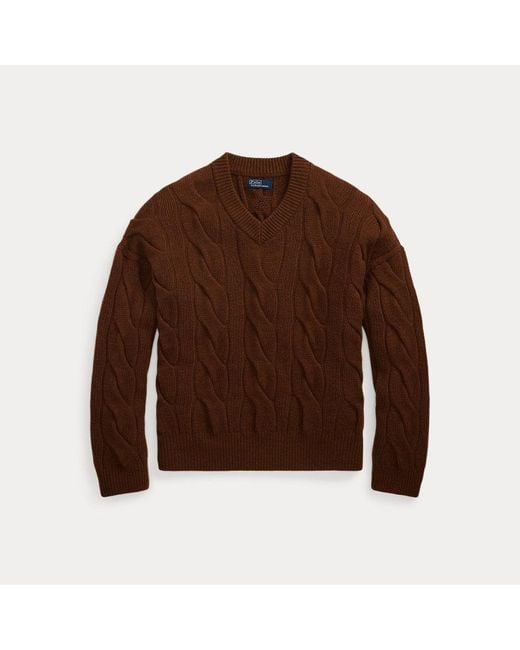 Maglia a trecce in lana e cashmere di Polo Ralph Lauren in Brown