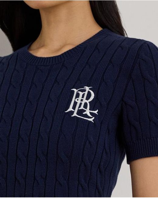 Ralph Lauren Blue Cable-Knit Cotton Short-Sleeve Sweater