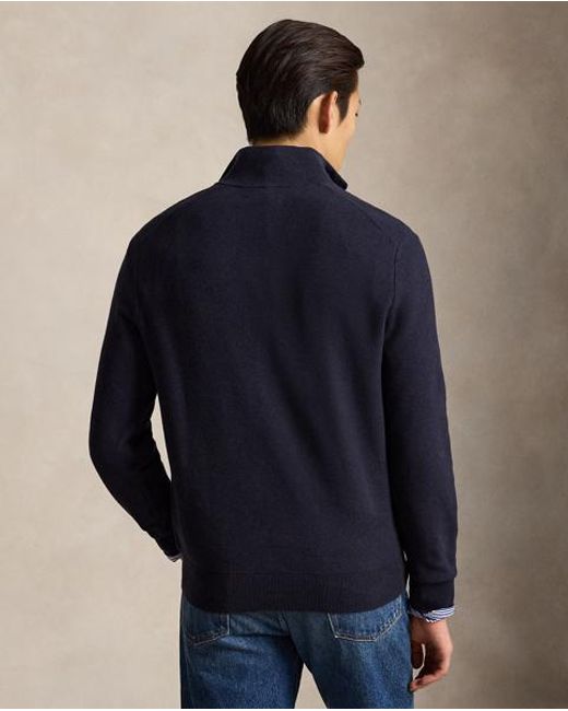 Polo Ralph Lauren Blue Mesh-Knit Cotton Quarter-Zip Jumper for men