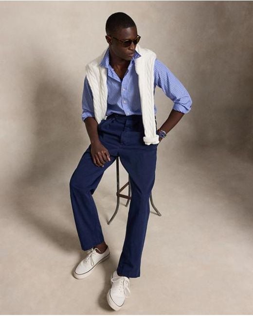Polo Ralph Lauren Blue Custom Fit Striped Broadcloth Shirt for men