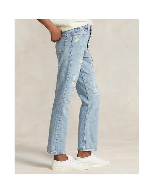 Polo Ralph Lauren Blue High-rise Relaxed Straight Crop Jean