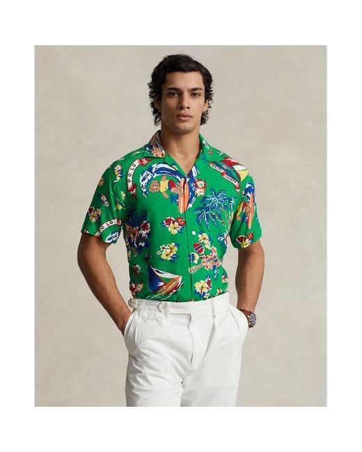 Polo Ralph Lauren Green Classic Fit Polo Bear-print Camp Shirt for men