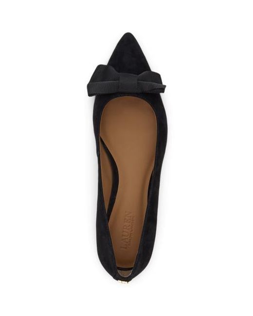 Ralph Lauren Black Londyn Bow-Trim Suede Ballet Flat