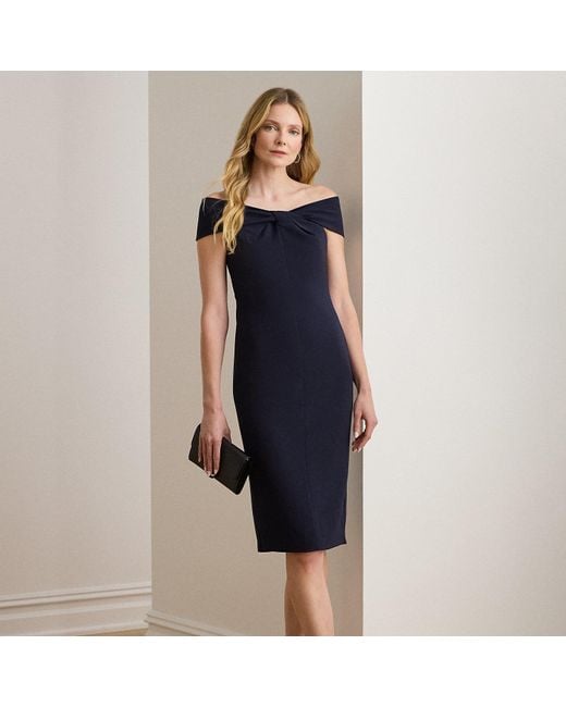 Ralph Lauren Women's Blue Twist-Front Crepe Cocktail Dress