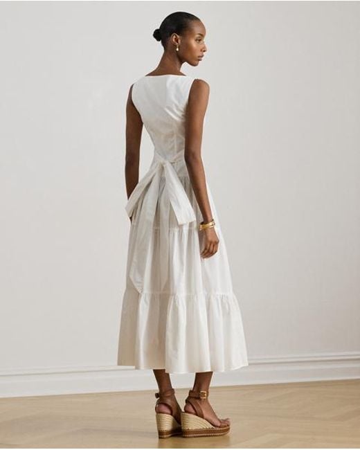 Ralph Lauren White Cotton Broadcloth Tiered Dress