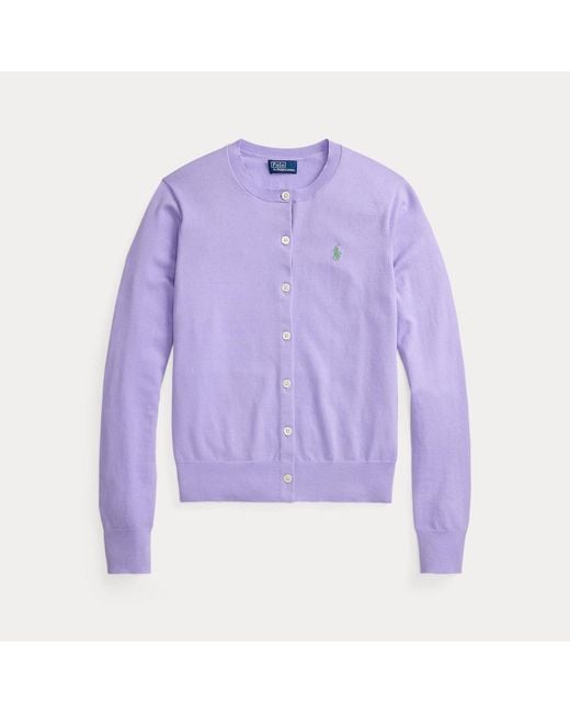 Polo Ralph Lauren Purple Stretch Cotton-Blend Crewneck Cardigan
