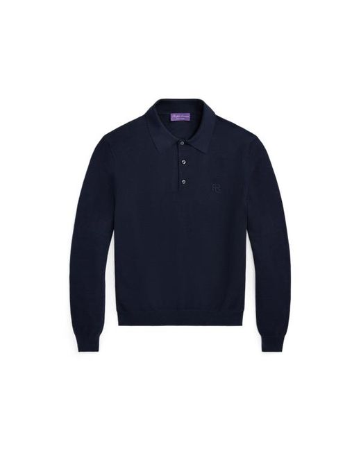 Ralph Lauren Purple Label Blue Textured Silk-cotton Polo-collar Jumper for men