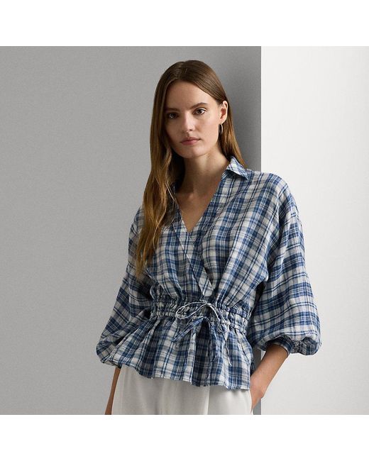 Camicetta a peplo in lino scozzese di Ralph Lauren in Blue