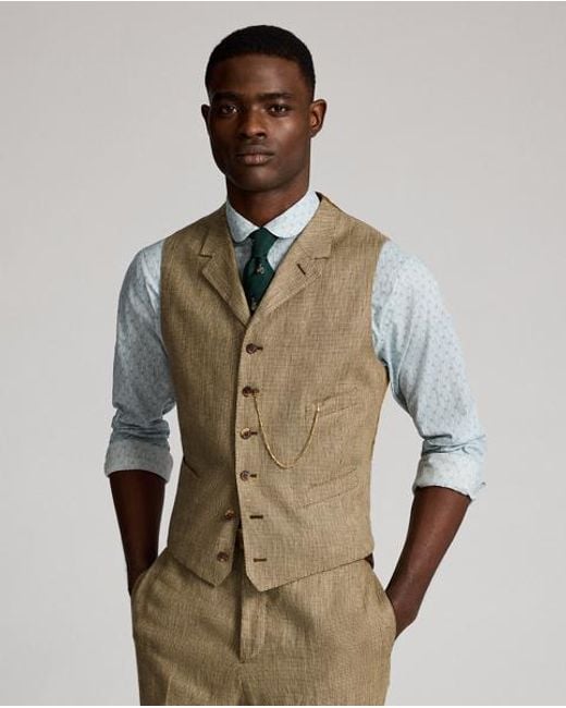 RRL Natural Linen Twill Notch-Lapel Waistcoat for men