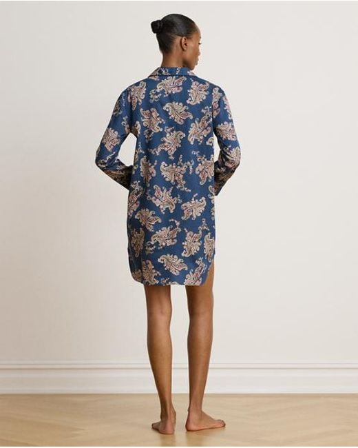 Ralph Lauren Blue Paisley & Floral Sateen Sleep Shirt