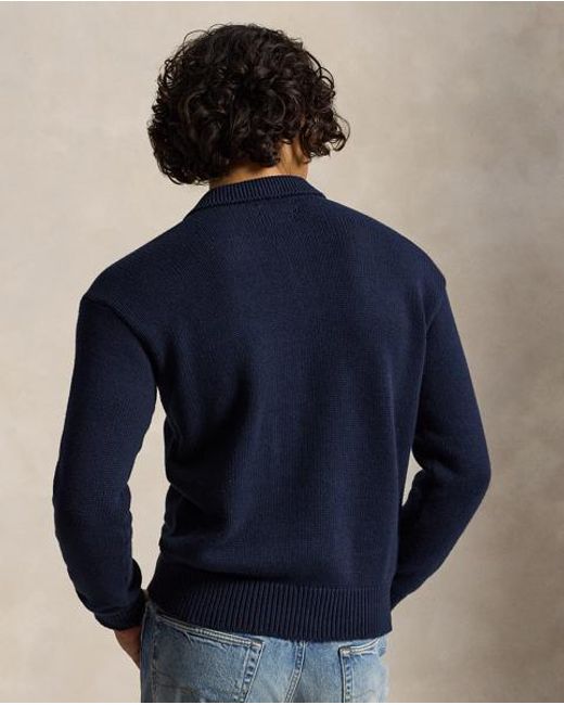 Polo Ralph Lauren Blue Relaxed Fit Cable Cotton Polo Jumper for men
