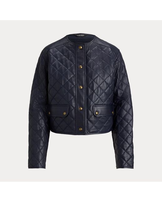 Ralph Lauren Black Diamond-Quilted Lambskin Cropped Jacket