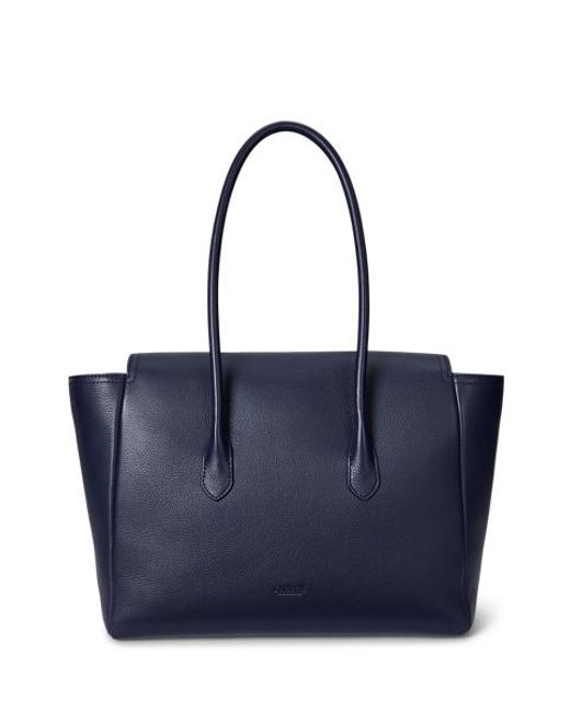 Ralph Lauren Blue Pebbled Leather Large Tanner Satchel