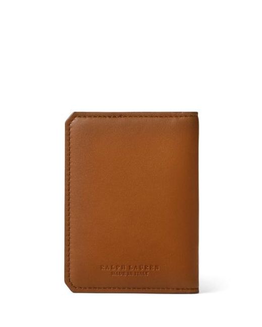 Ralph Lauren Brown Burnished Calfskin Folded Card Case for men
