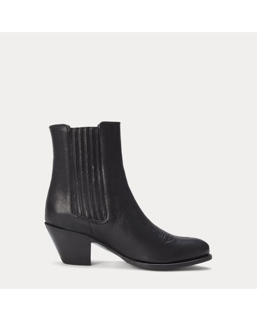Ralph Lauren Black Leather Chelsea Western Boot