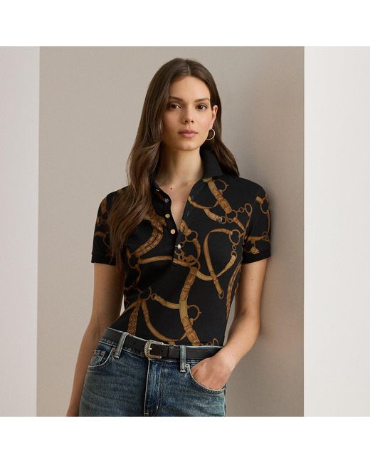 Ralph Lauren Black Belting-Print Stretch Piqué Polo Shirt