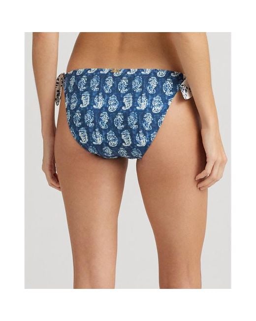 Lauren by Ralph Lauren Blue Print Side-tie Hipster Bikini Bottom