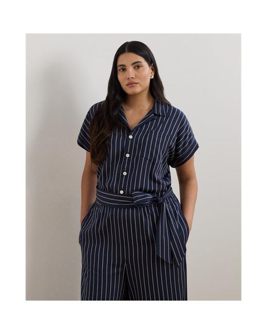 Ralph Lauren Blue Ralph Lauren Striped Belted Twill Wide-Leg Jumpsuit