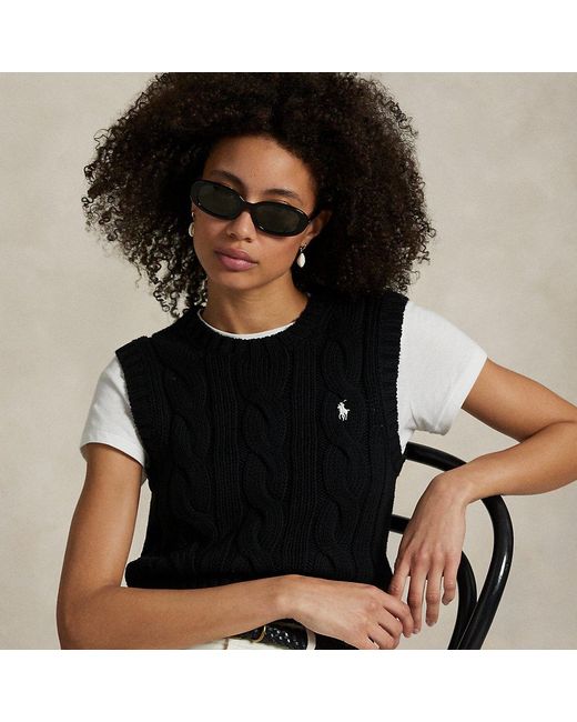 Polo Ralph Lauren Black Kurzer Baumwollpullunder Mit Zopfmuster