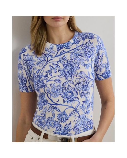 Maglia a maniche corte in lino e cotone di Ralph Lauren in Blue