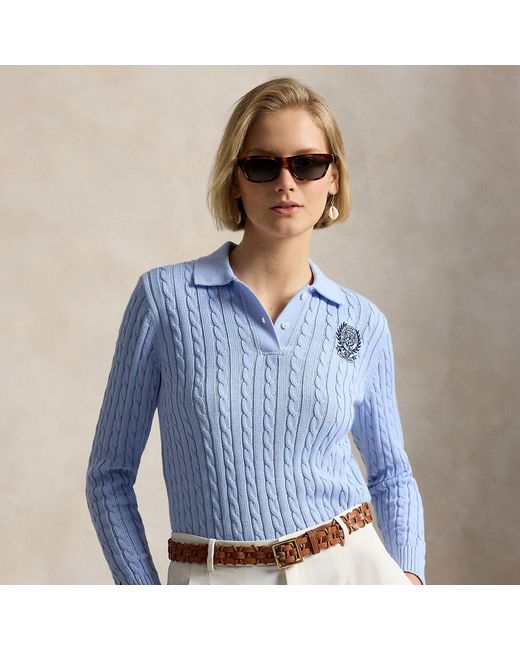 Polo Ralph Lauren Blue Wimbledon Cable Cotton Polo Jumper